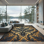 Gilded Charcoal Damask Acanthus Scroll Rug