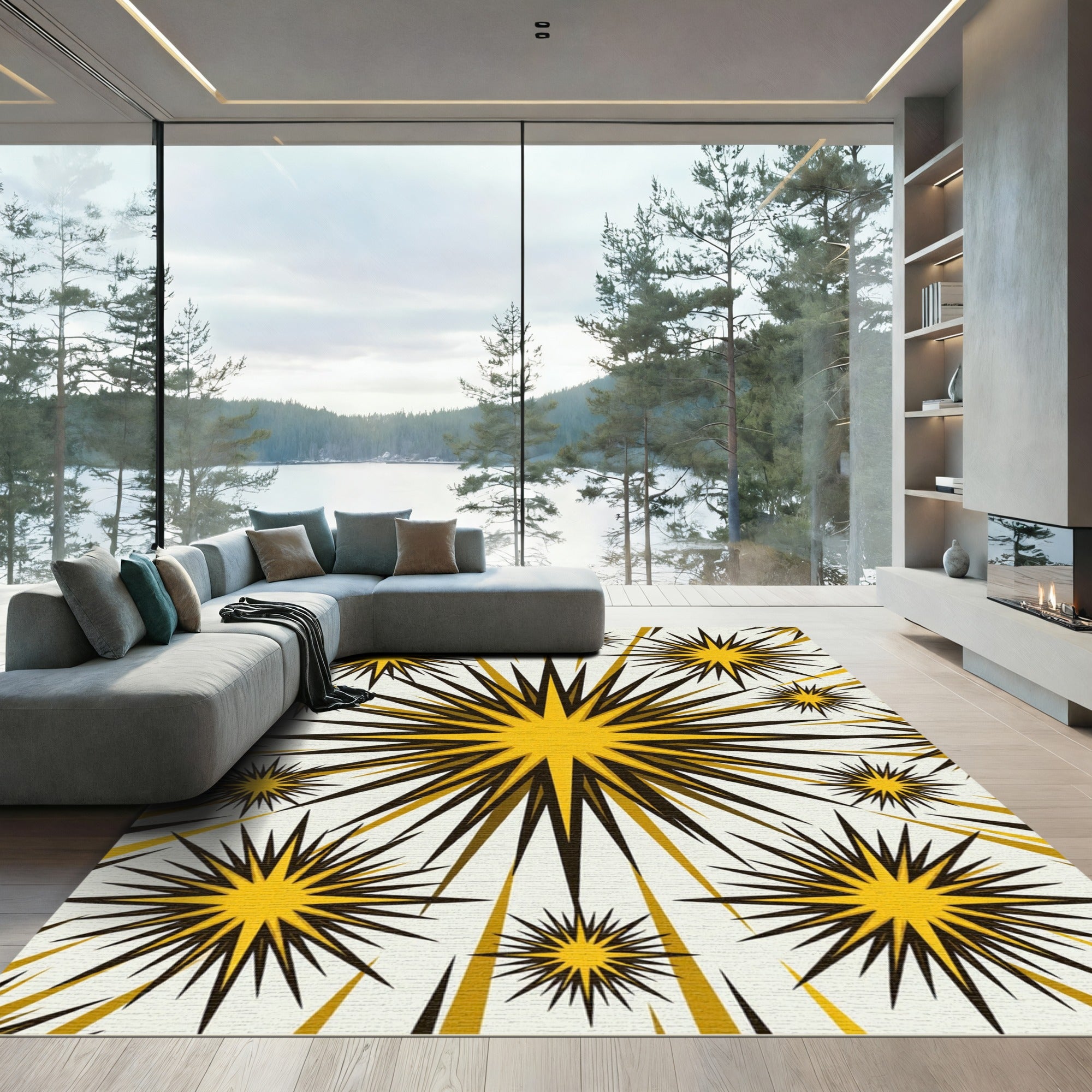 Radiant Starburst Yellow Black Rug