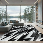 Monochrome Lightning Bolt Geometric Abstract Rug