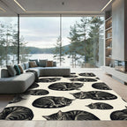Charcoal Sleeping Tabby Cat Illustration Rug