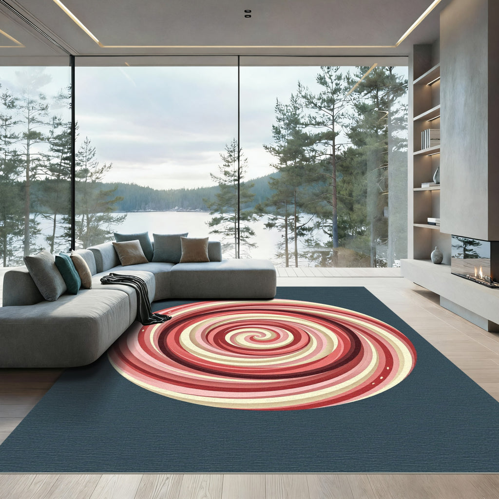 Crimson Swirl Candy Round Rug