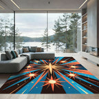 Celestial Golden Starburst Geometric Art Rug