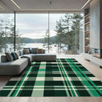 Emerald Forest Green Plaid Grid Rug
