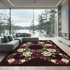 Maroon Cream Rose Wreath Arrangement Rug