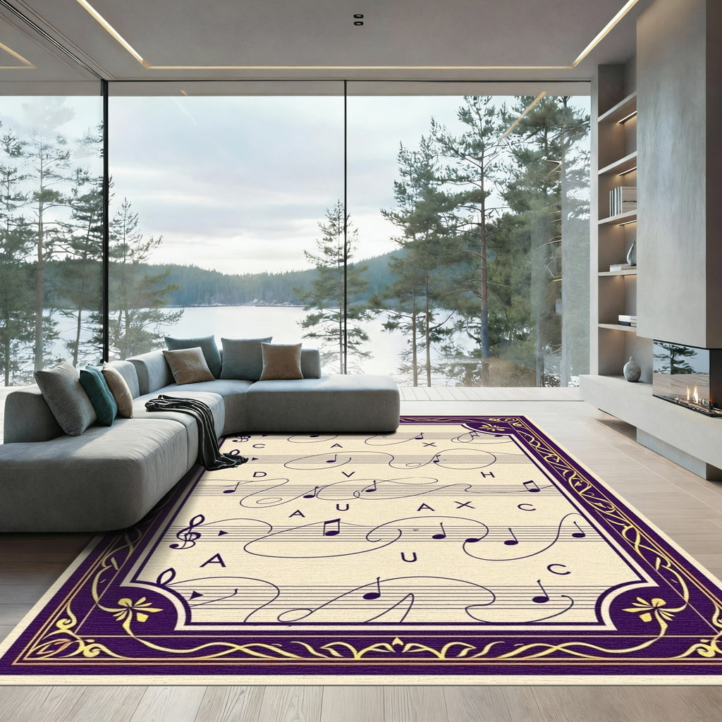 Vintage Purple Gold Music Sheet Rug