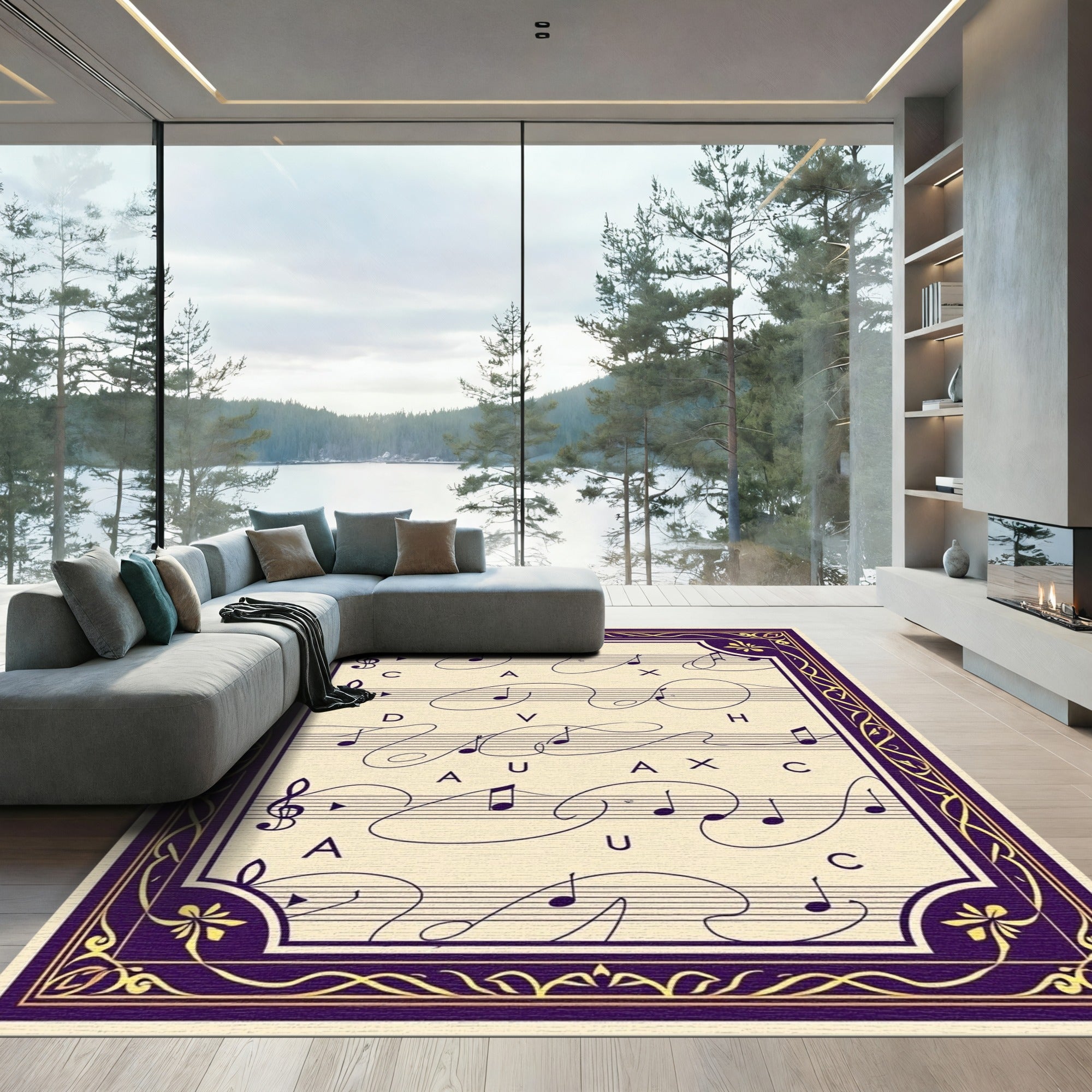 Vintage Purple Gold Music Sheet Rug