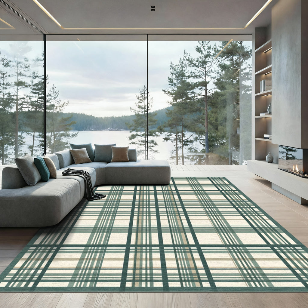 Sage and Cream Plaid Grid Rug