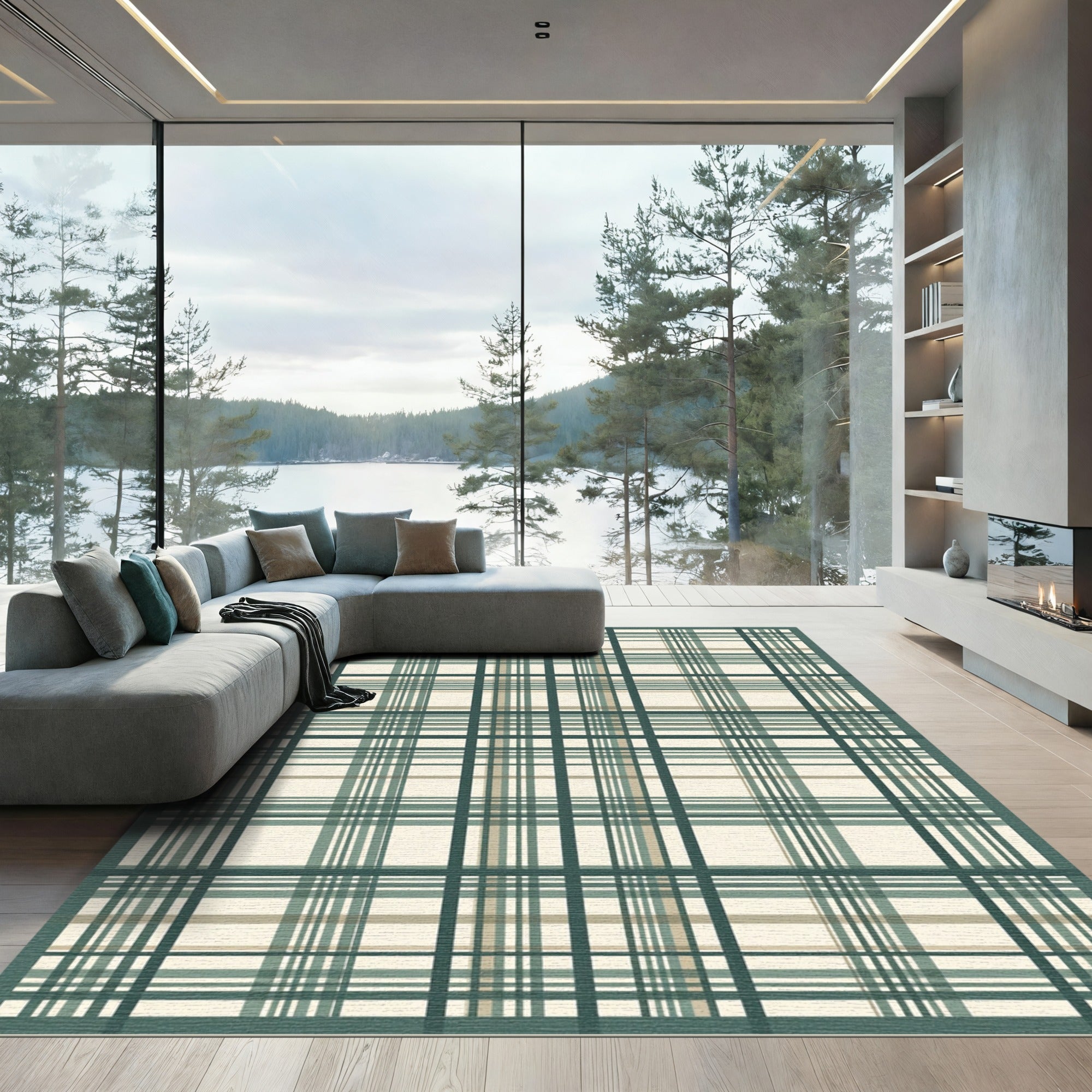 Sage and Cream Plaid Grid Rug