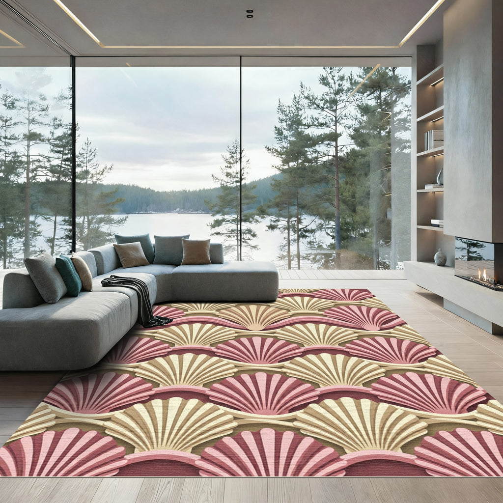 Art Deco Elegant Pink Shell Wave Rug