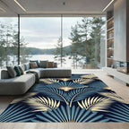 Art Deco Navy Blue Fan Palm Rug