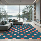 Coral Pink Polka Dot Teal Rug