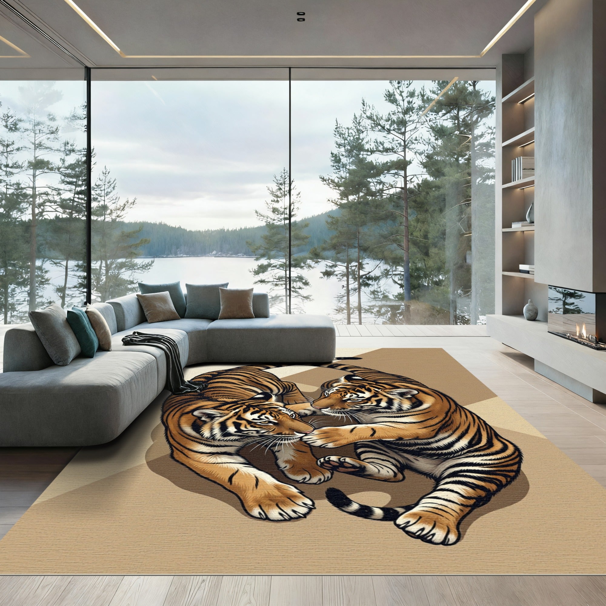Dynamic Tiger Cub Duo Abstract Background Rug