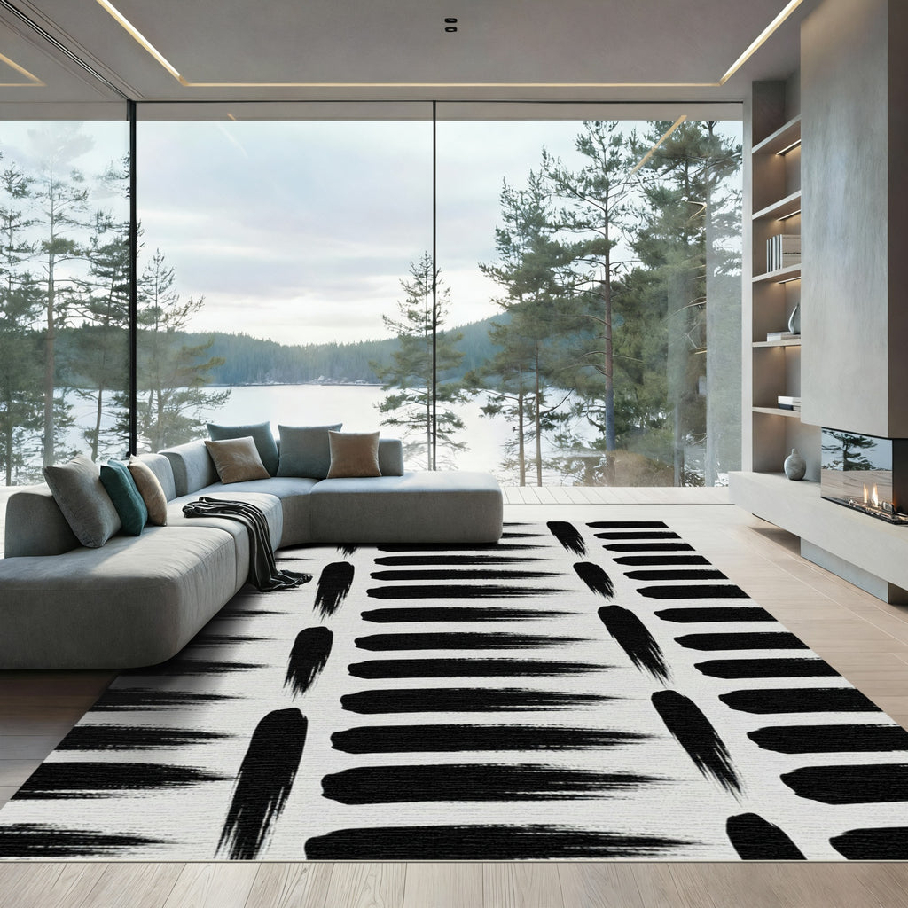 Minimalist Black Ink Brush Stroke Rug