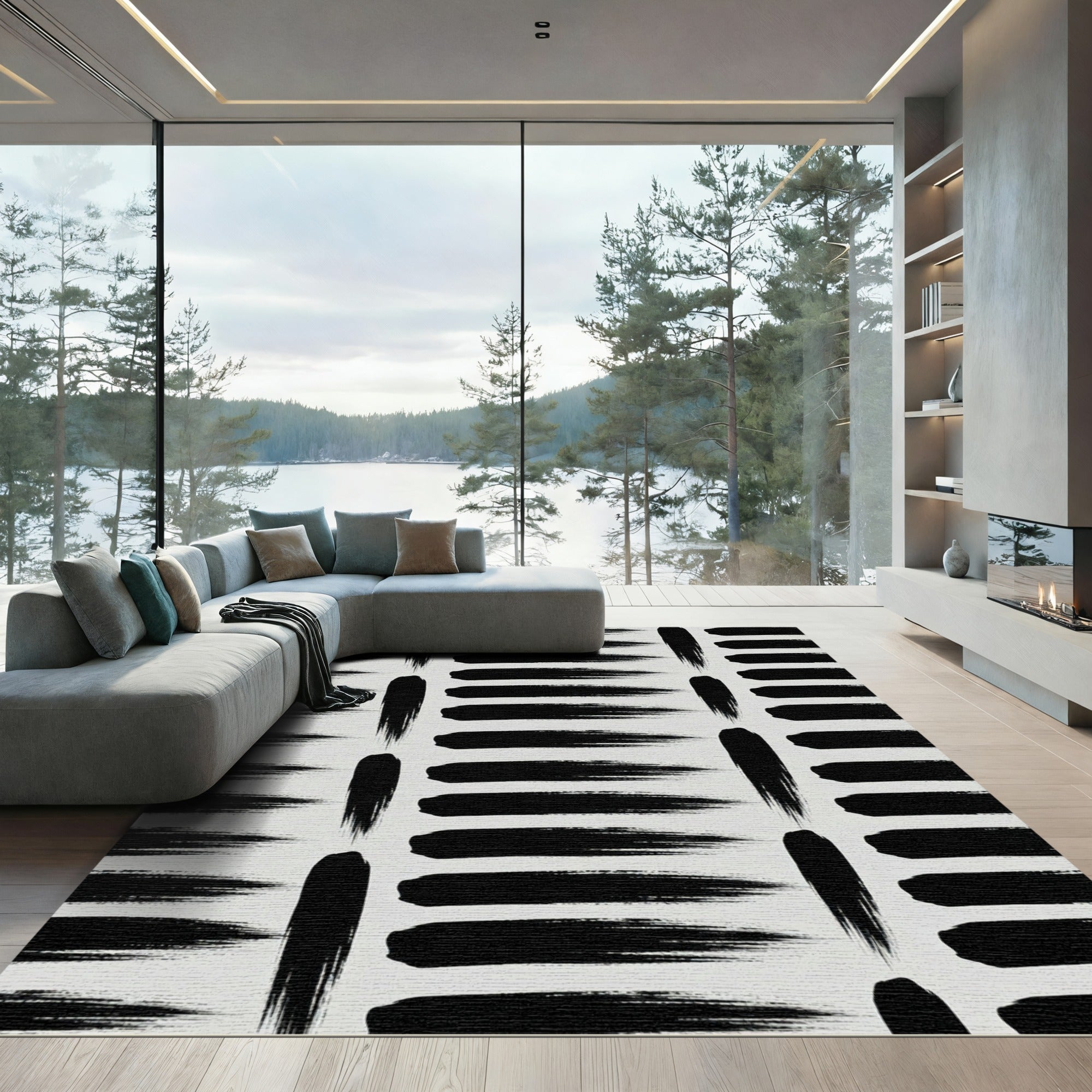 Minimalist Black Ink Brush Stroke Rug