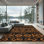 Bold Orange And Black Geometric Tribal Rug