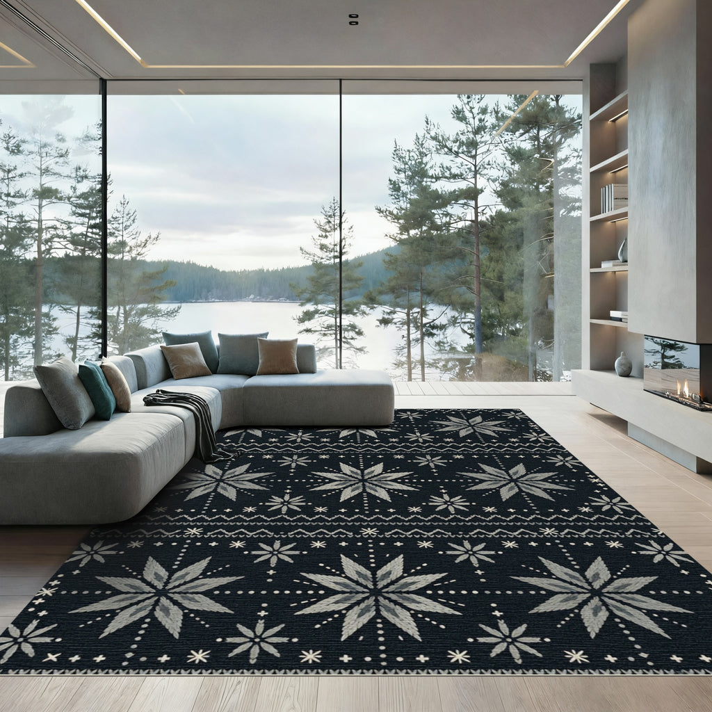 Dark Gray Starburst Geometric Stripe Rug