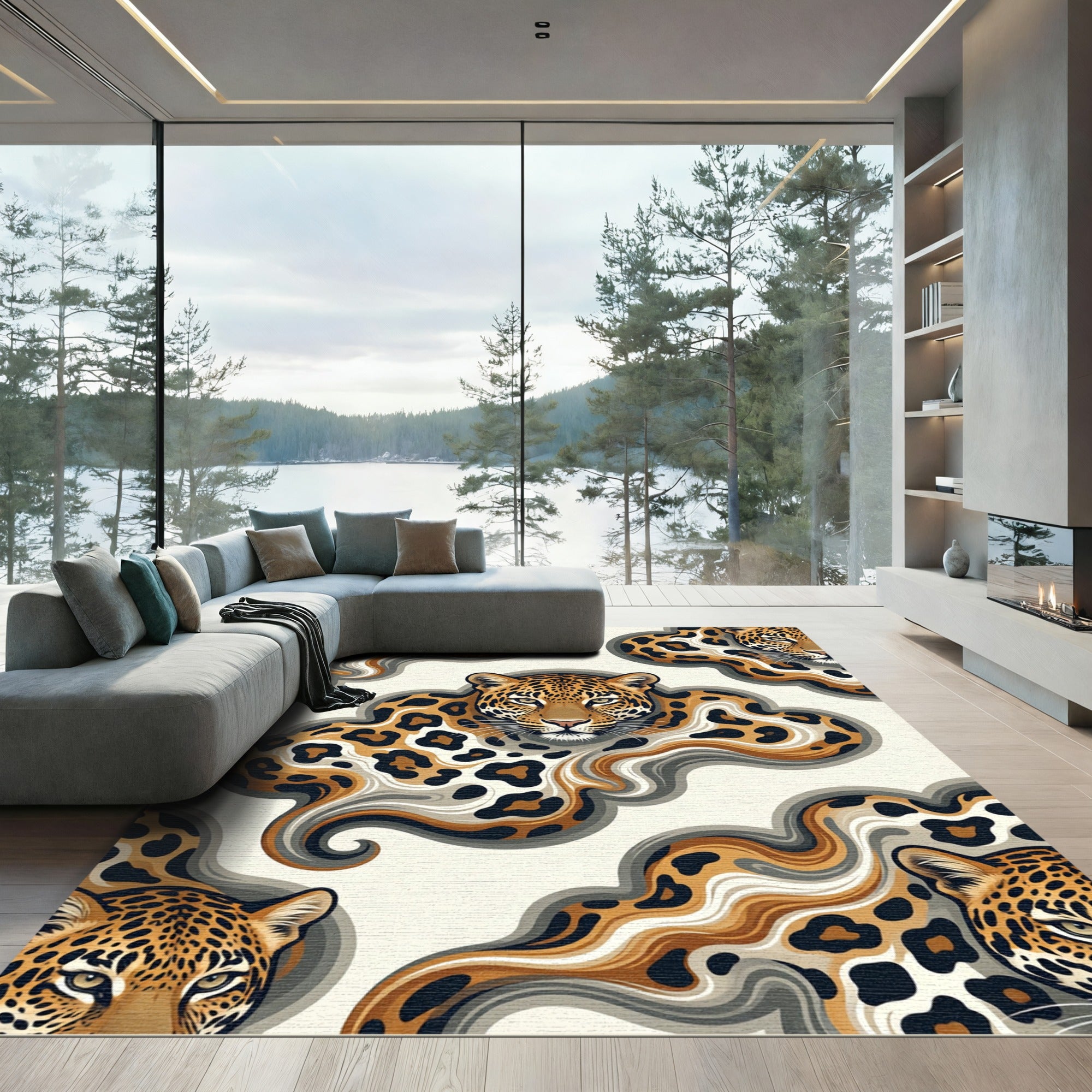 Earthy Leopard Swirl Abstract Art Rug