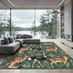 Midcentury Teal Kangaroo Ostrich Stag Wall Art Rug