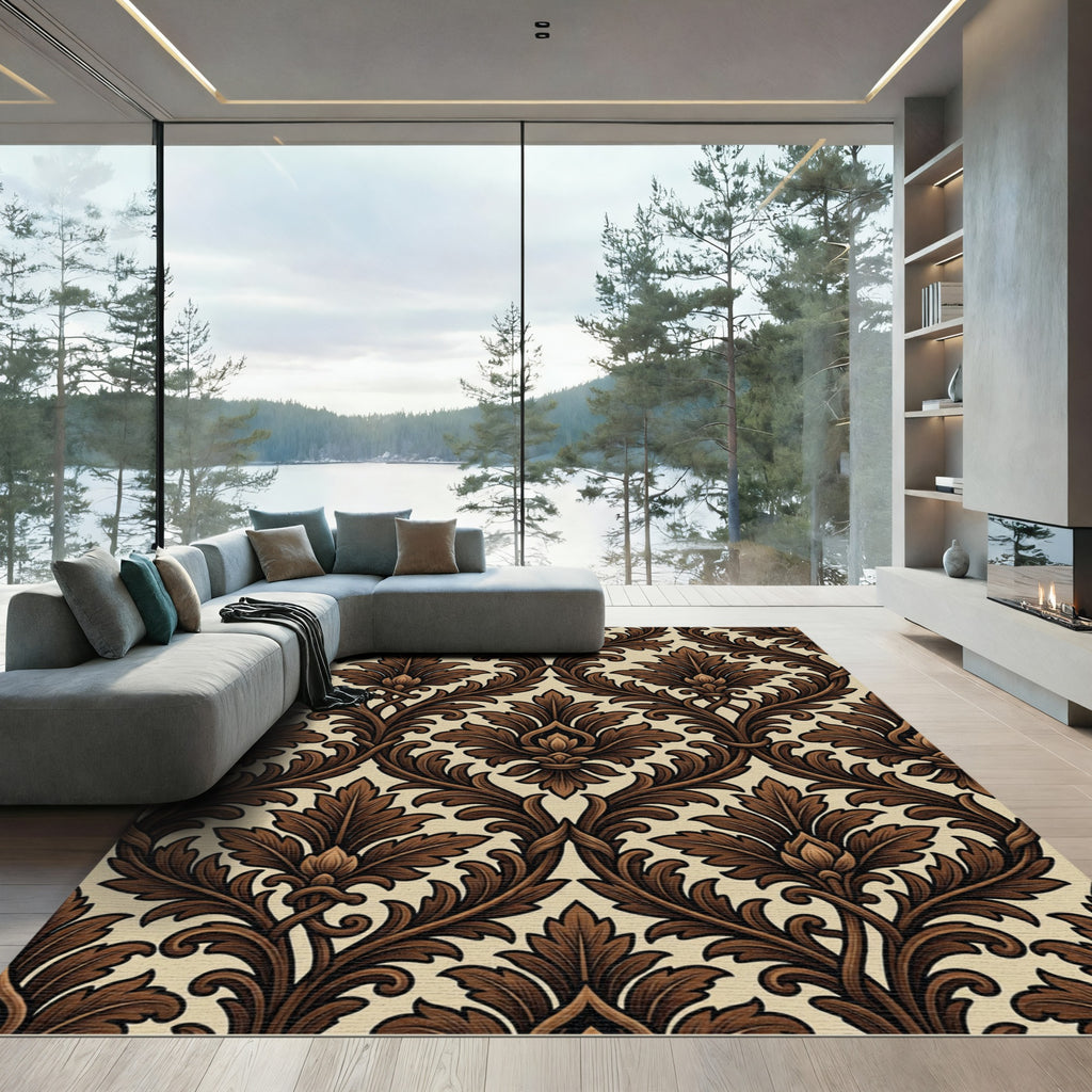 Rich Brown Damask Ornament Rug