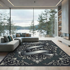 Ornate Renaissance Scrollwork Charcoal Rug