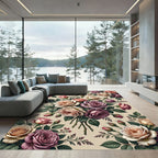 Vintage Rose Bouquet Cream Background Rug
