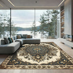 Vintage Navy Golden Floral Medallion Rug