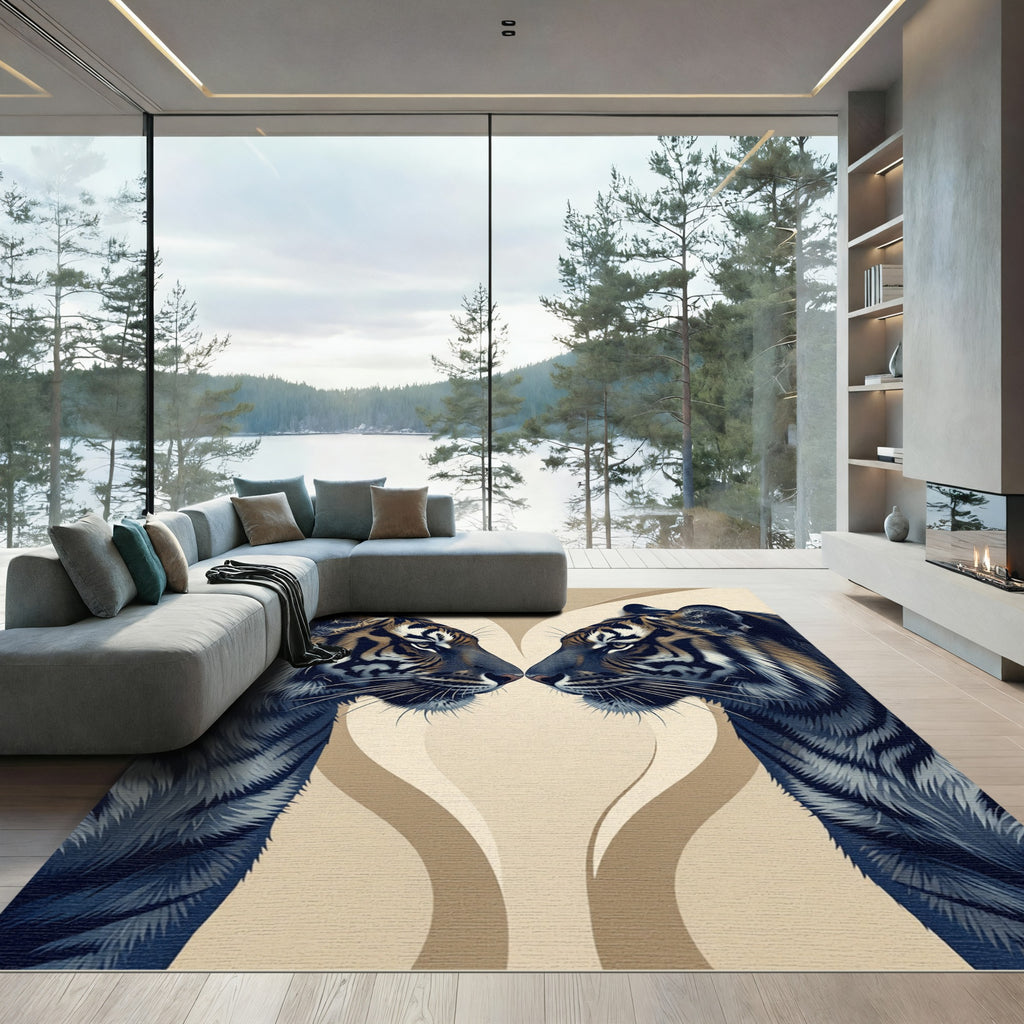 Symmetrical Tiger Duo Beige Cream Abstract Rug