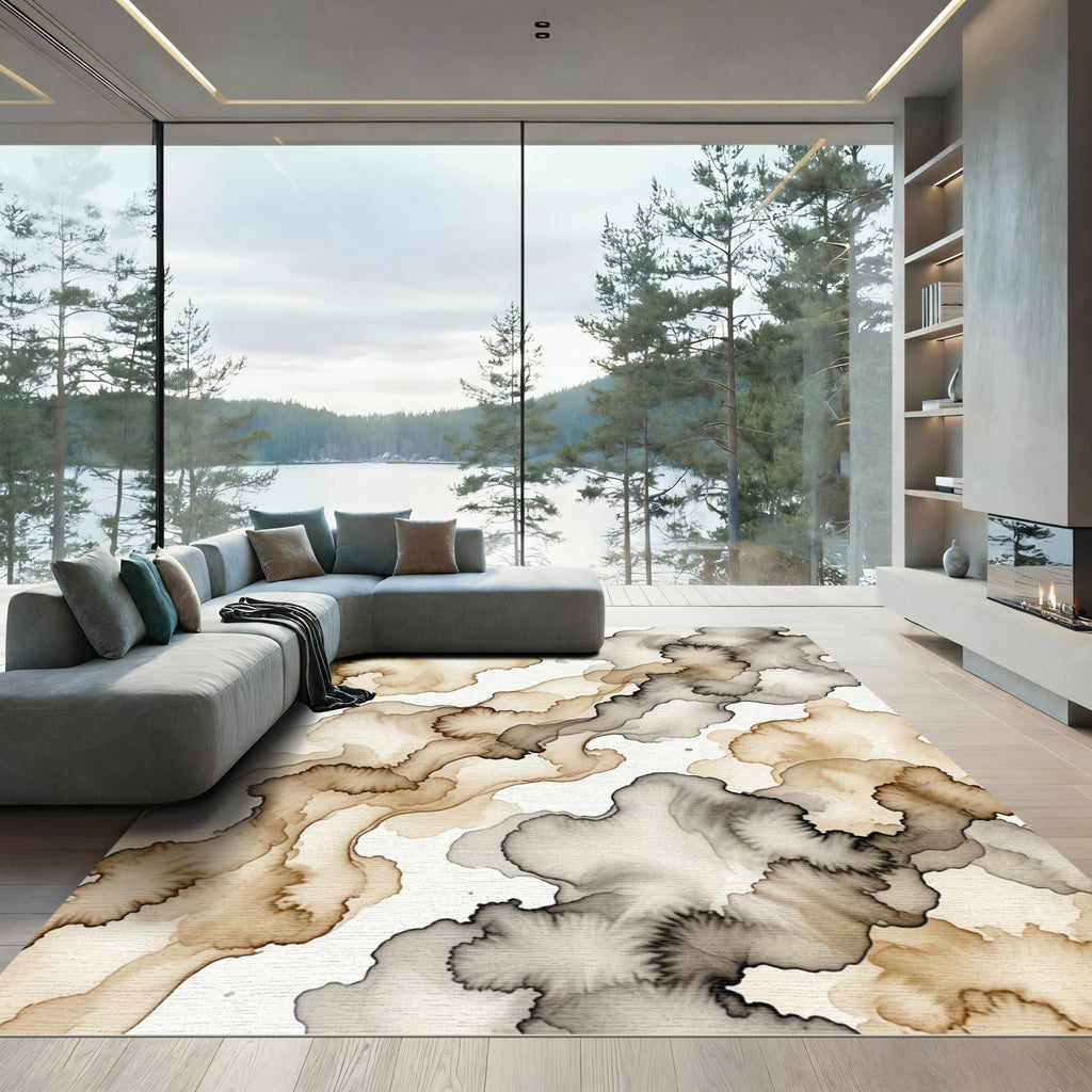 Earthy Marbled Swirl Abstract Shape Rug