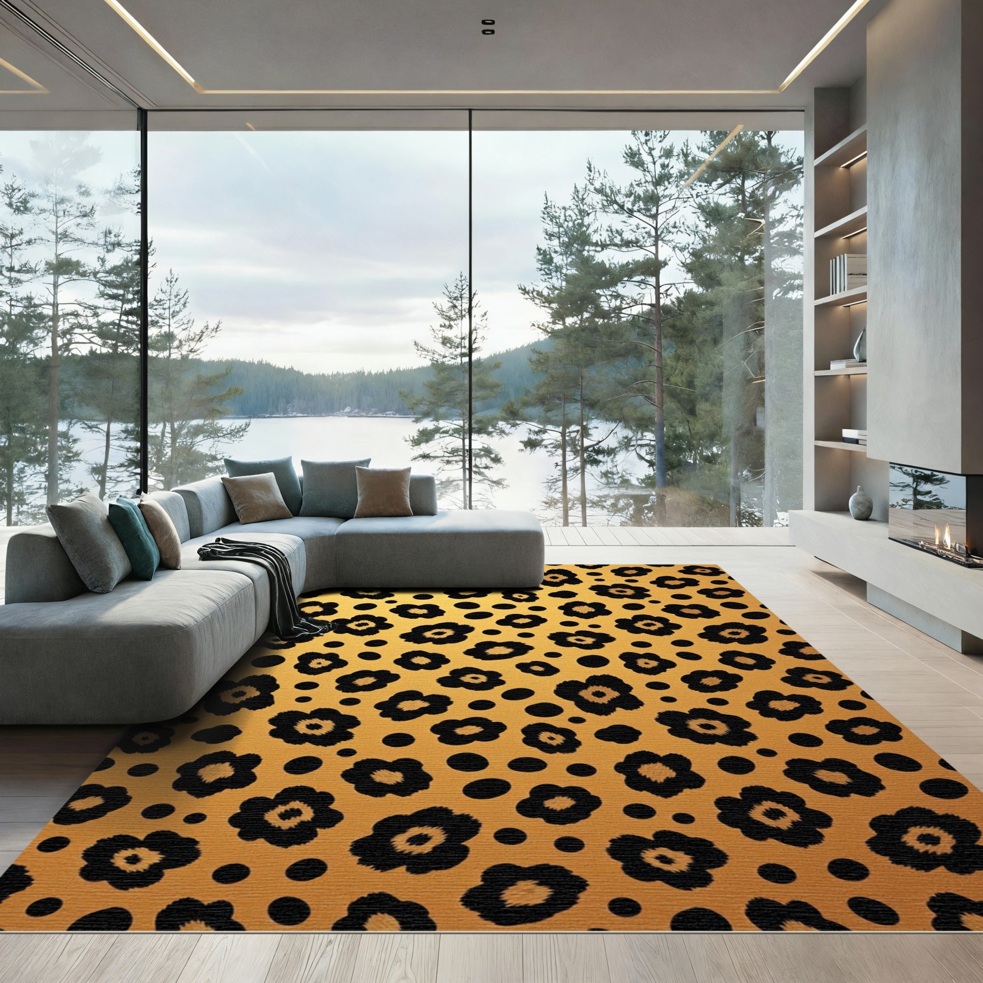 Gold Leopard Spot Minimalist Rug