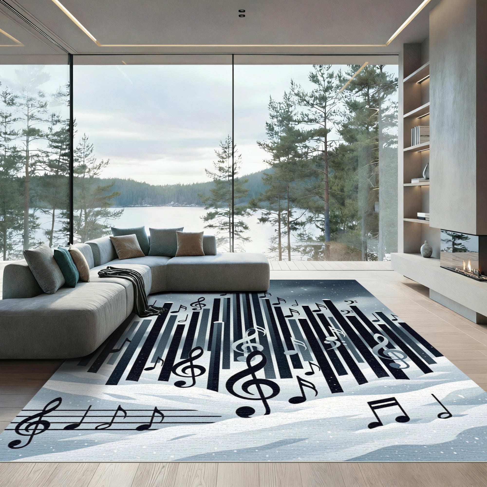 Winter Musical Note Skyline Composition Rug