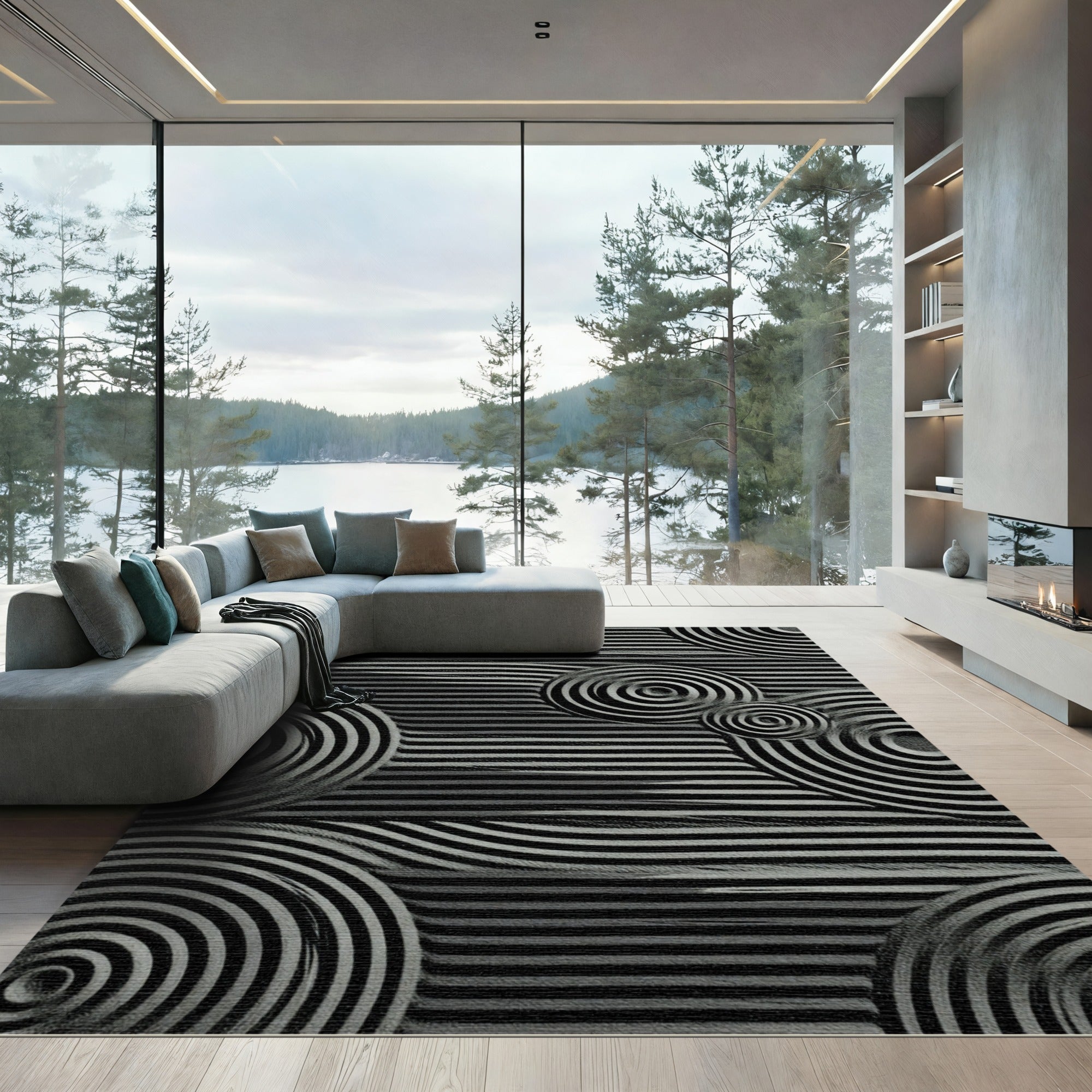 Monochromatic Stripped Concentric Circles Rug