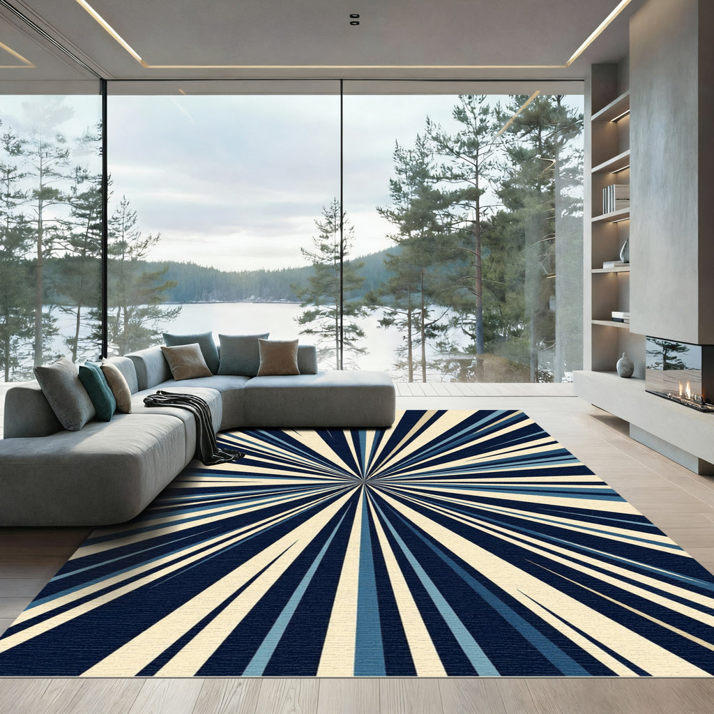 Retro Burst Starburst Blue Cream Rug