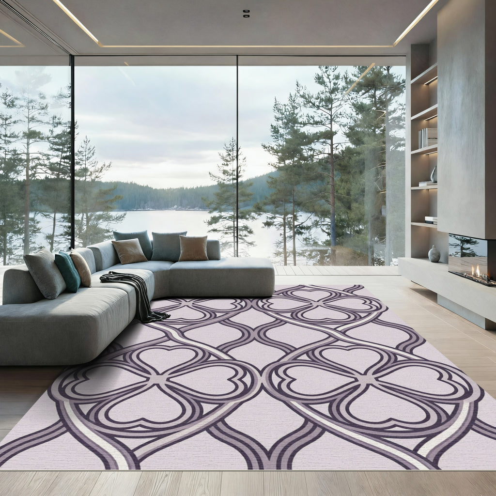 Lavender Quatrefoil Interlocking Heart Ornament Rug
