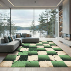 Green Cream Checkerboard Splatter Texture Rug