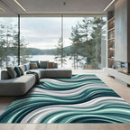 Teal Gray White Swirl Wave Rug