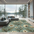 Soft Sage Botanical Poppy Daisy Field Rug