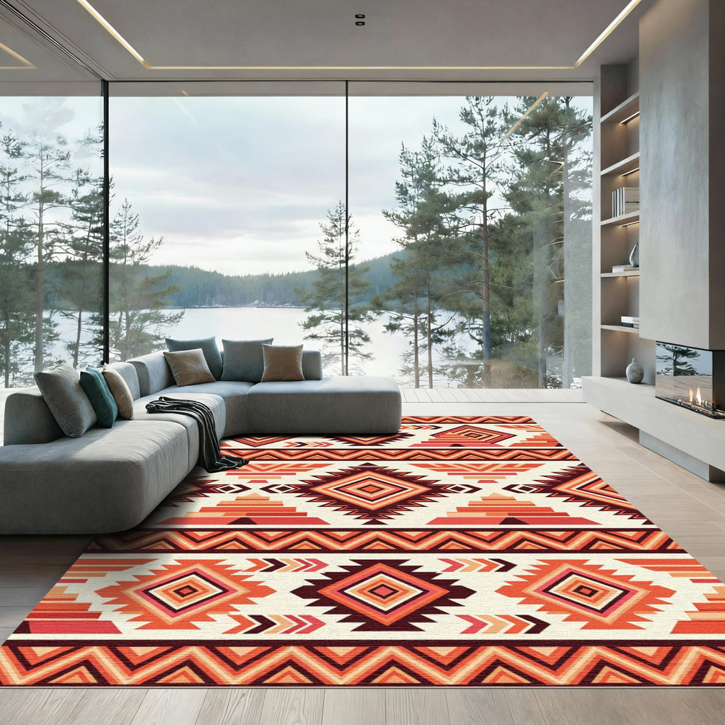 Terracotta Southwest Aztec Geometric Diamond Rug
