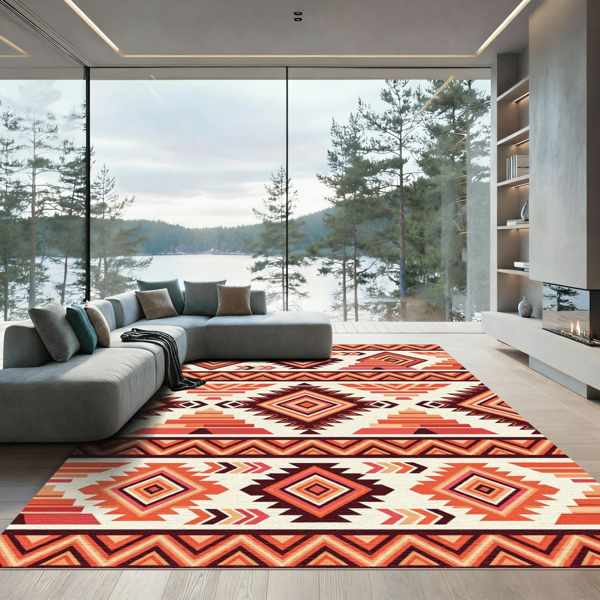 Terracotta Southwest Aztec Geometric Diamond Rug
