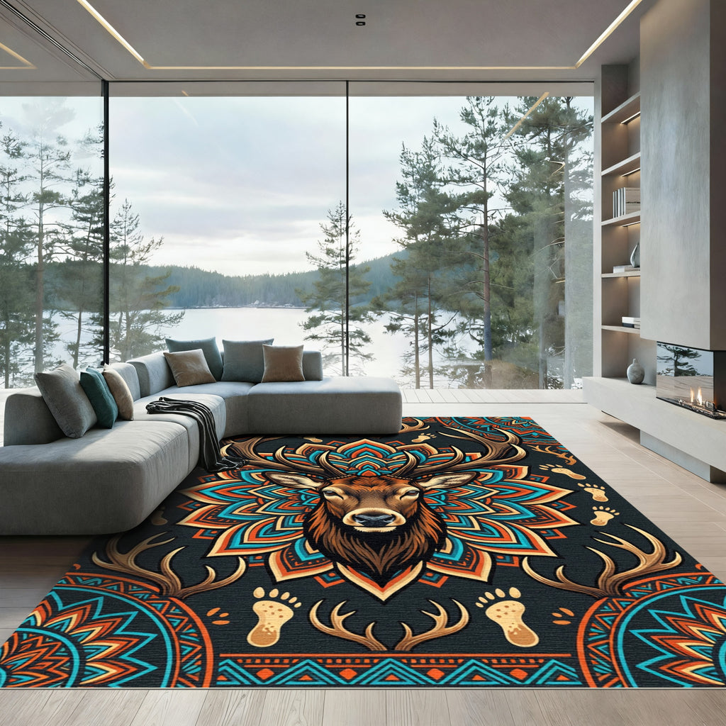 Majestic Deer Head Boho Mandala Decor Rug