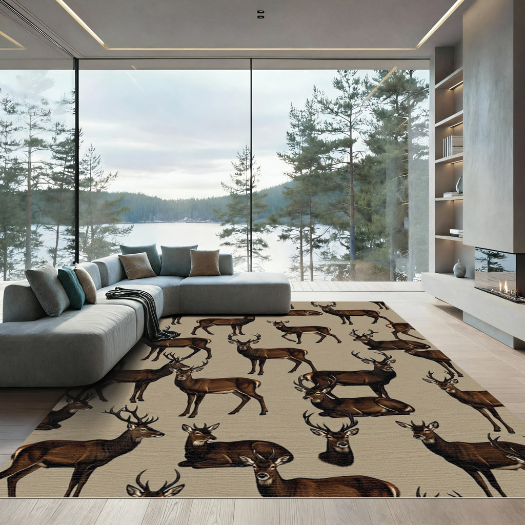 Rustic Woodland Brown Stag Forest Rug