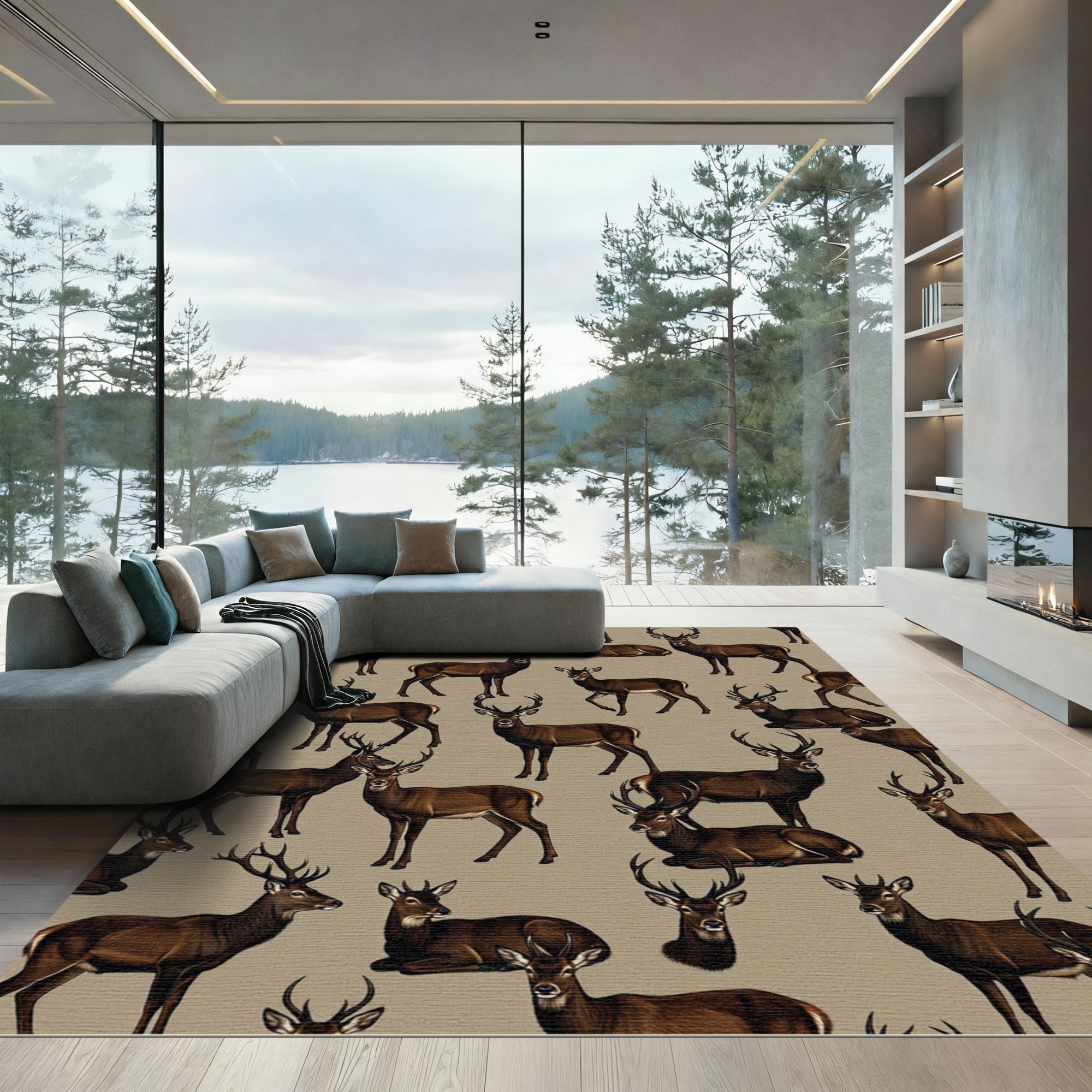 Rustic Woodland Brown Stag Forest Rug