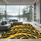 Bold Black Foliage Yellow Vine Rug