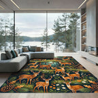 Enchanted Forest Fawn and Deer Scene Rug