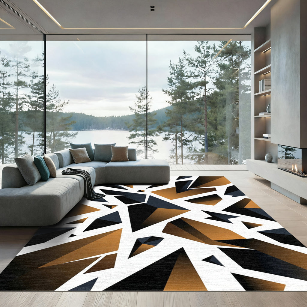 Modern Black and Bronze Geometric Shards Rug