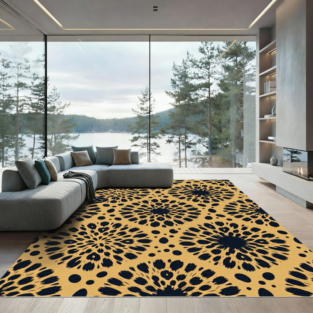 Earthy Gold Abstract Sunburst Medallion Rug