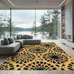 Earthy Gold Abstract Sunburst Medallion Rug