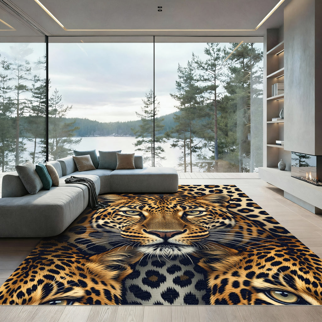 Intense Leopard Spots Animal Faces Rug