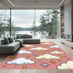 Whimsical Blush Pink Clouds and Stars Rug