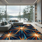 Radiant Navy Orange Celestial Burst Rug