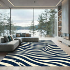 Minimalist Navy and Cream Zebra Wave Rug